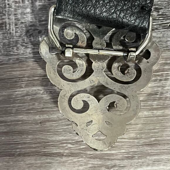 Brighton Braided Black Leather Belt Silver Scroll Buckle Size 32 - Picture 5 of 9
